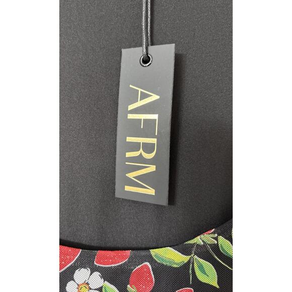 NWT AFRM Noir Strawberry Floral Print Mesh Sexy Dress Ruched Body Con Size L - Picture 11 of 14